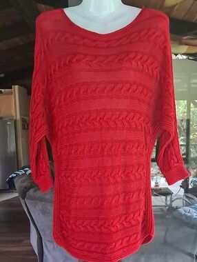 Ralph Lauren Red Cable-Knit Scoop Neck Sweater